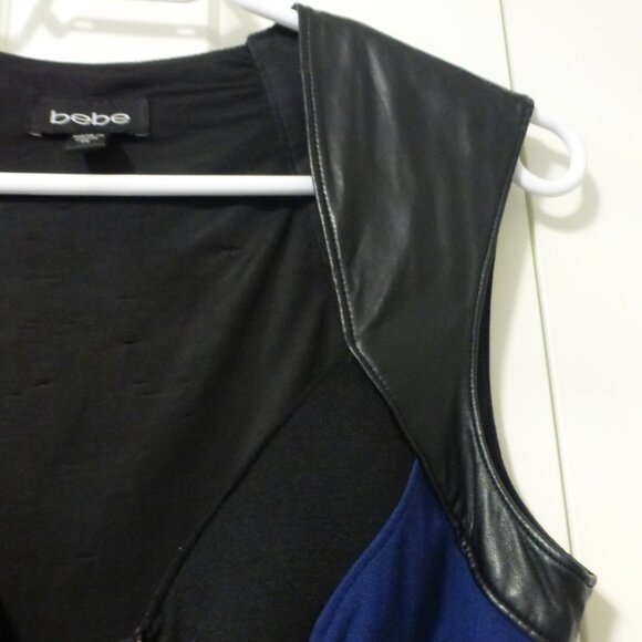 BEBE dark blue & black stripes dress with faux leather accents - Picture 8 of 11